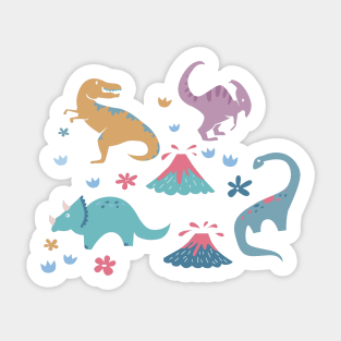 Dinosaur Pattern with Flowers and Volcanoes Sticker